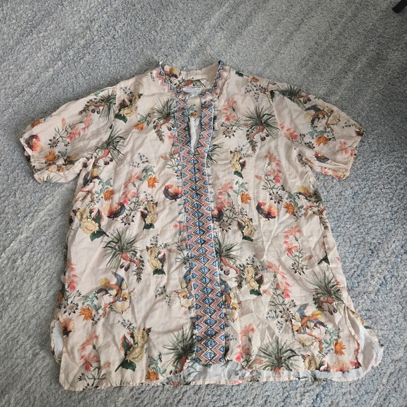 Johnny Was Tops - Johnny Was Workshop | Puff Sleeve Embroidered Effortless Desert Print Tunic Top